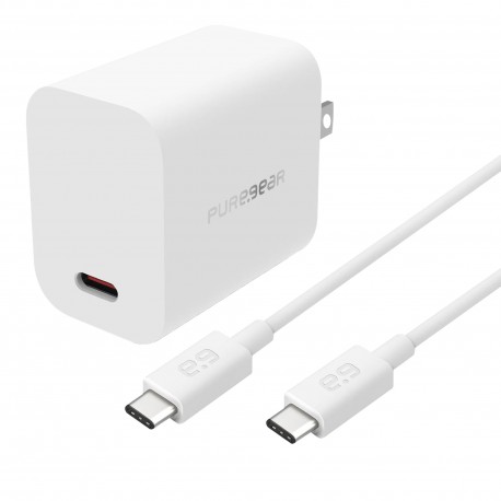 Cargador De Pared Pure Gear 1 Puerto Usb-C Con Cable Tipo C A Tipo C Blanco 20w