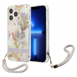 Funda Guess Flower Stripe iPhone 13 Pro Morado